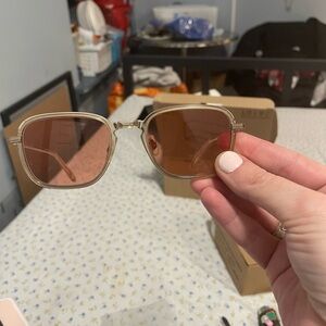 Garrett Leight Gold Frame Sunglasses with Brown Lenses